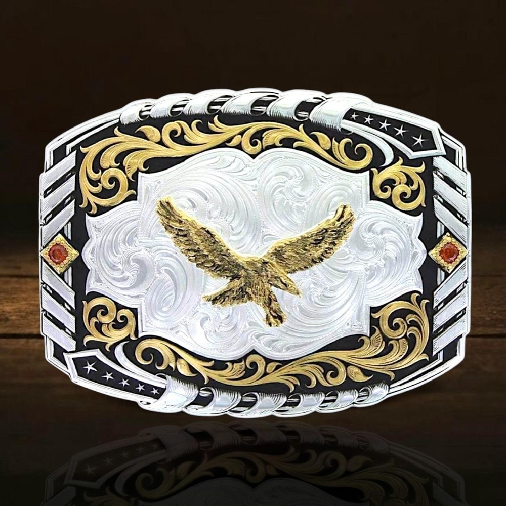 Montana Silversmiths Two-Tone Cantle Roll & Eagle Buckle - Retail $190 - NEW NIB